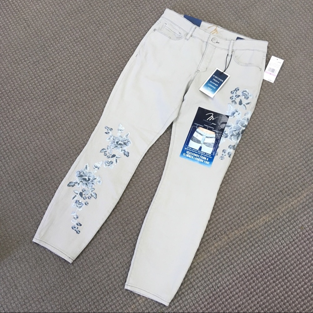 Women's Light Gray Floral Jeans